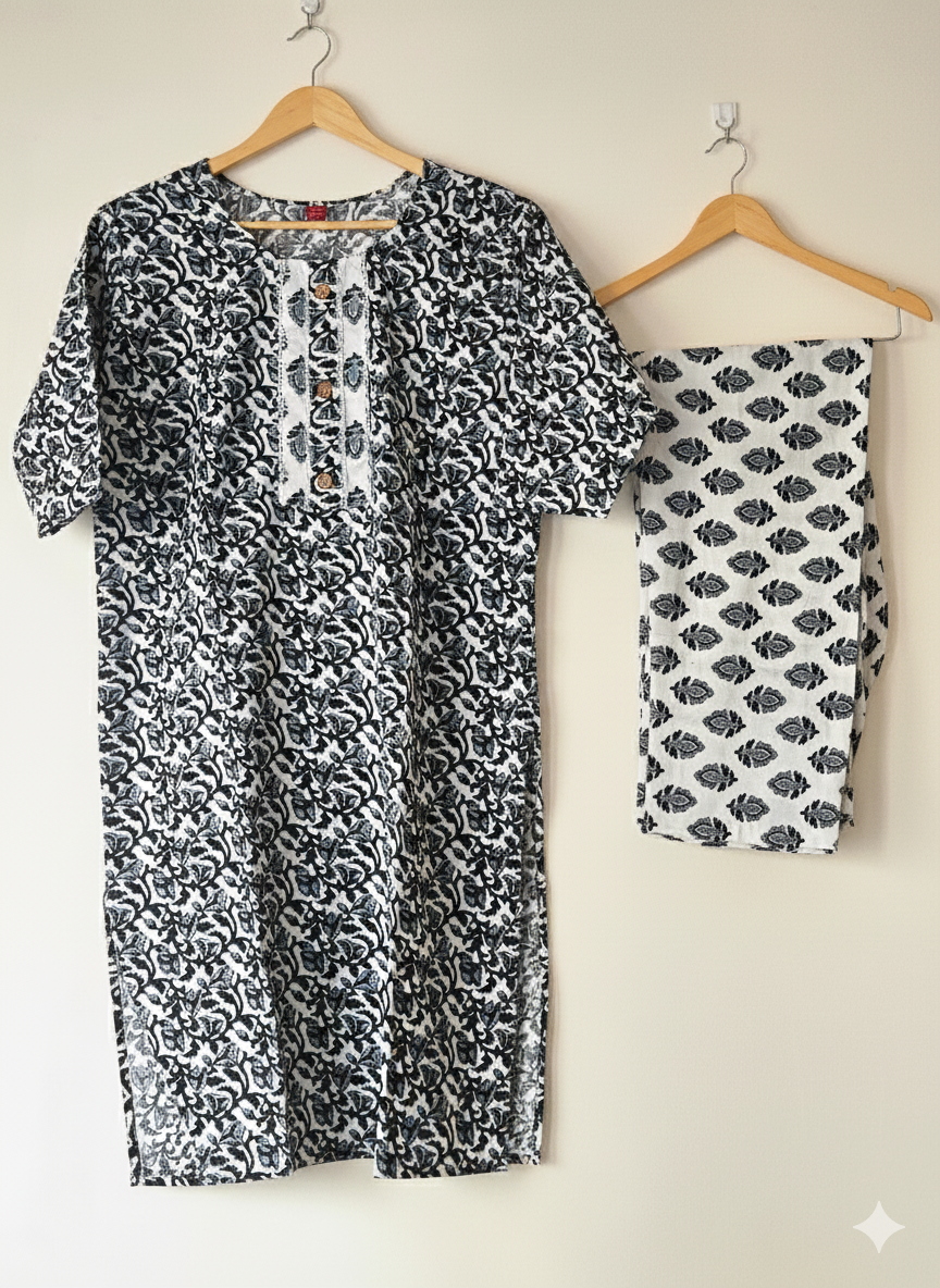 Black & White Kurta Pant Set