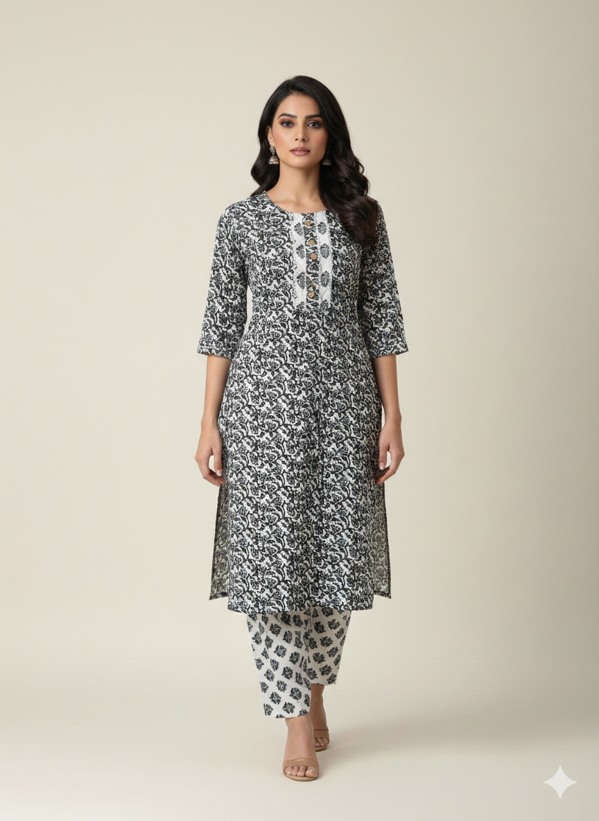 Black & White Kurta Pant Set